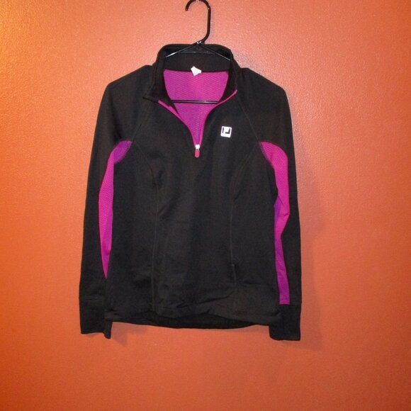 FILA Performance Sports Woman Medium Black Purple Zip Front Long Sleeve Pullover - Picture 4 of 7